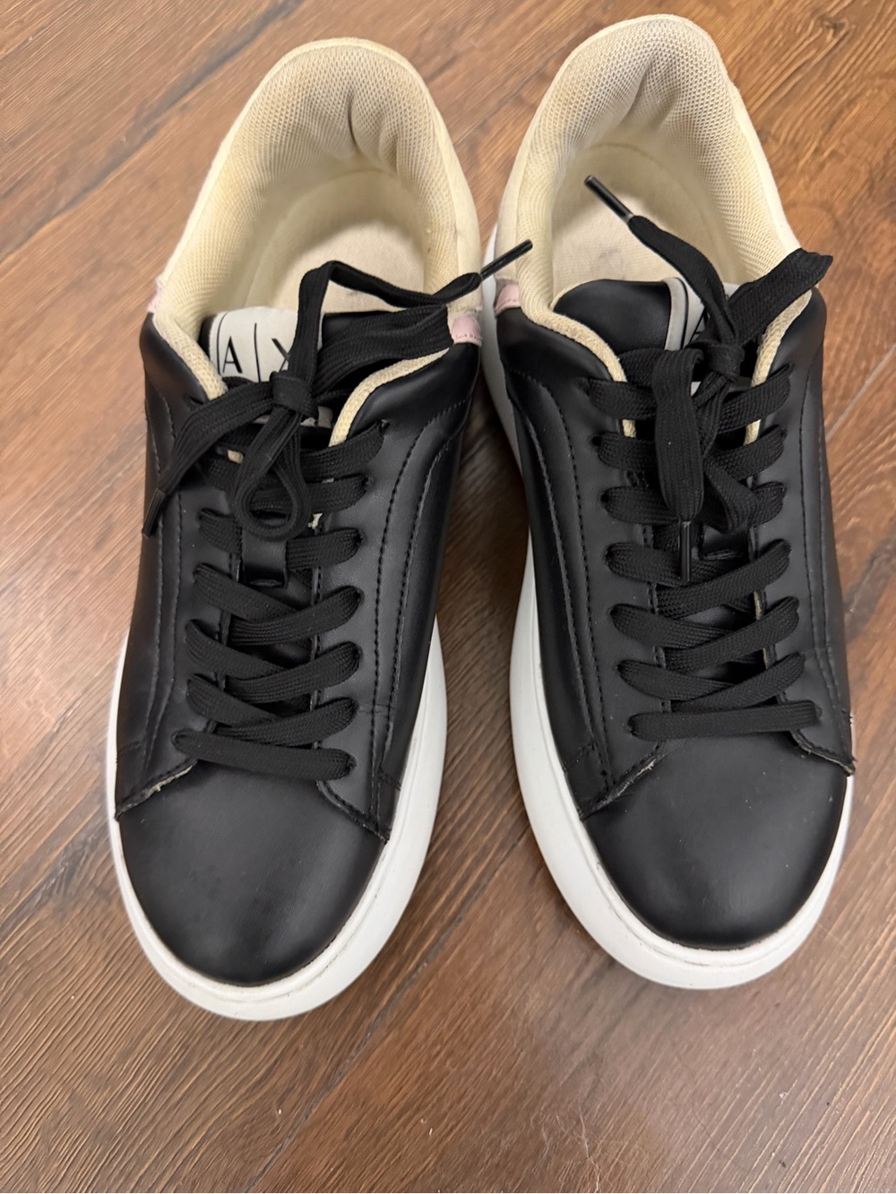 AX Black Low-Top Leather Sneakers with White Sole